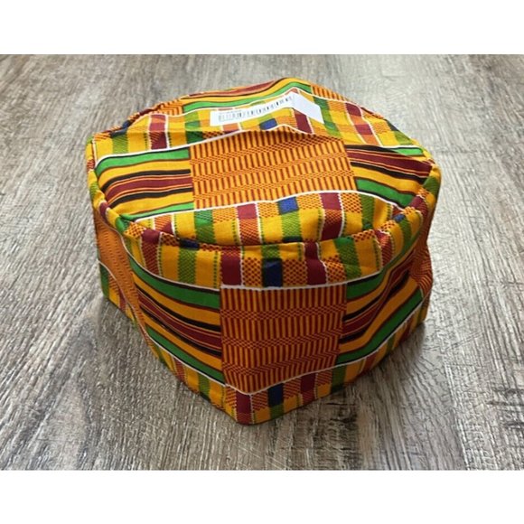 Kente Print Cotton Kufi Hat Cap Orange Red Green - Picture 1 of 2